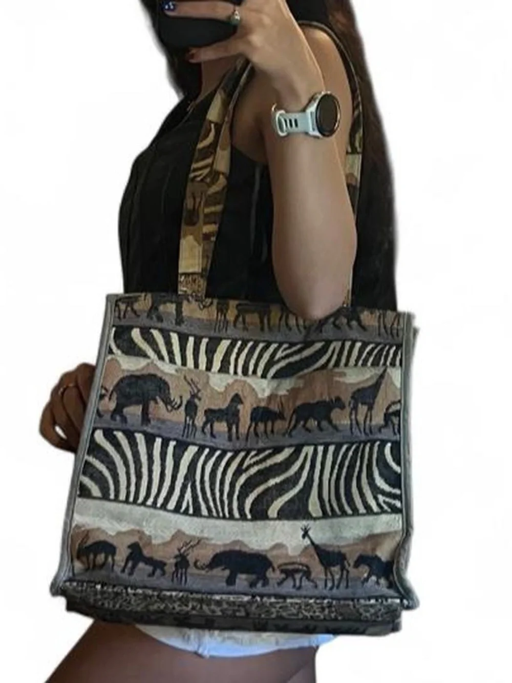 Jade Safari-Print Tote in Brown and Black